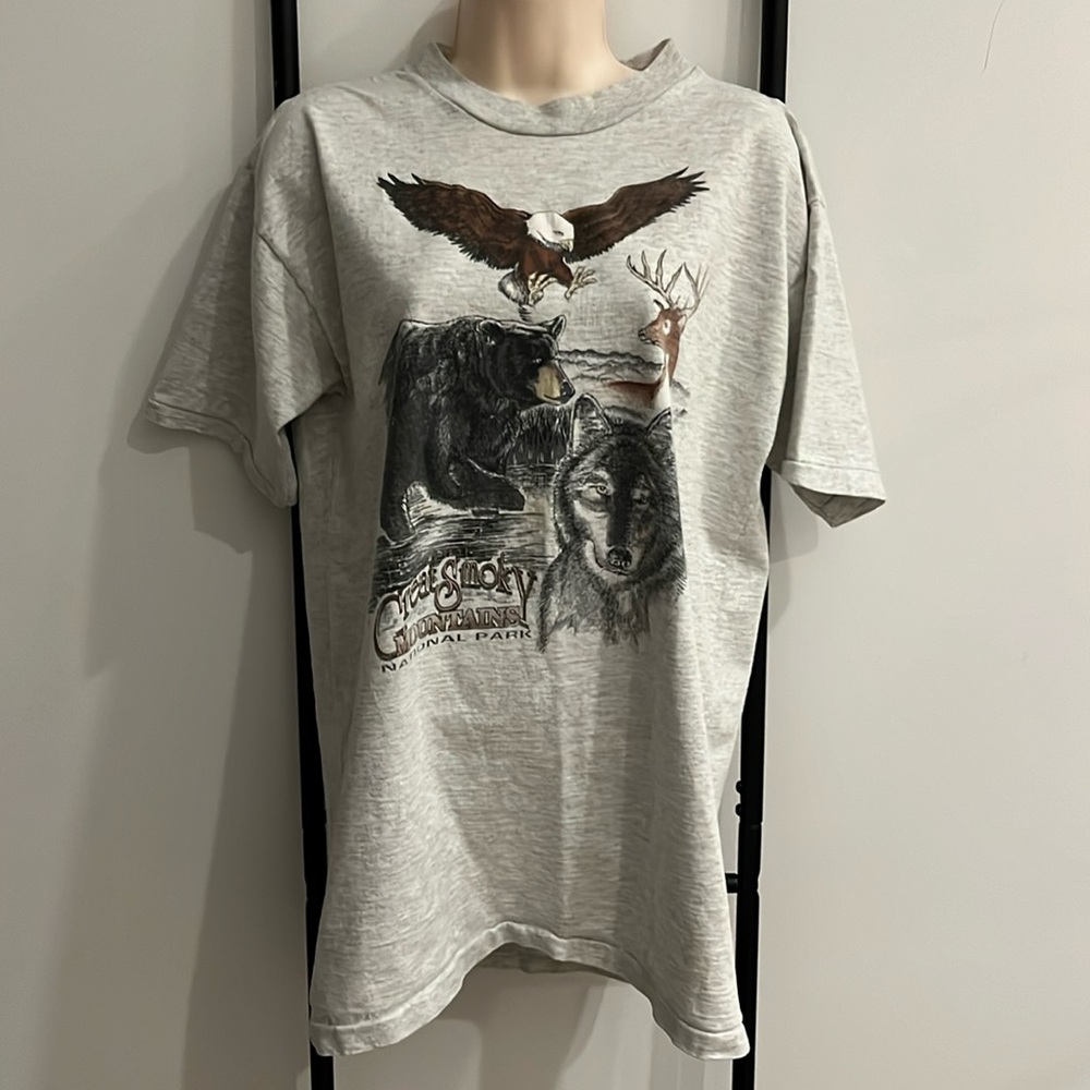 Vintage 90s Great Smoky Mountains National Park T-shirt Gray Graphic Size L